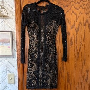 Sequin Hearts Black and Gold Lace Dress